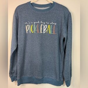 Blue Pickleball Graphic Women’s Cotton Sweatshirt Size M Medium Winter Gift